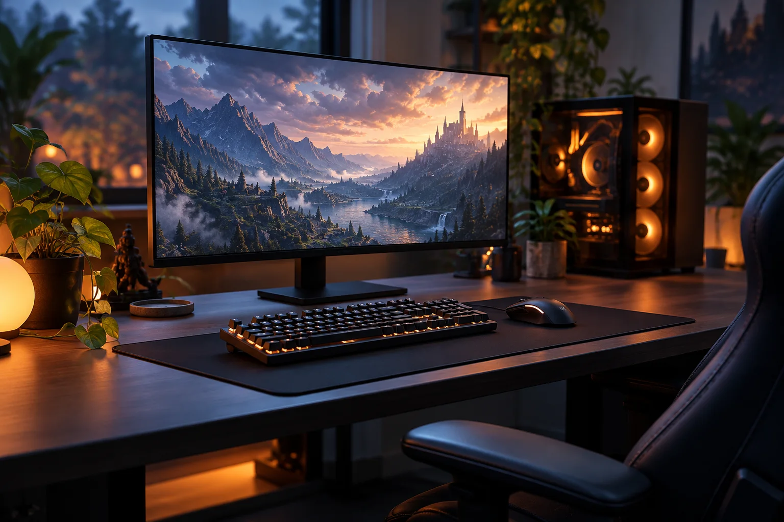 Posto de jogador com teclado e rato